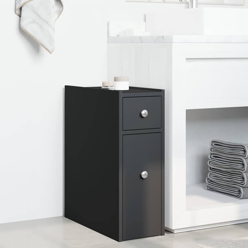 Aparador de wc estreito com rodas derivados de madeira preto