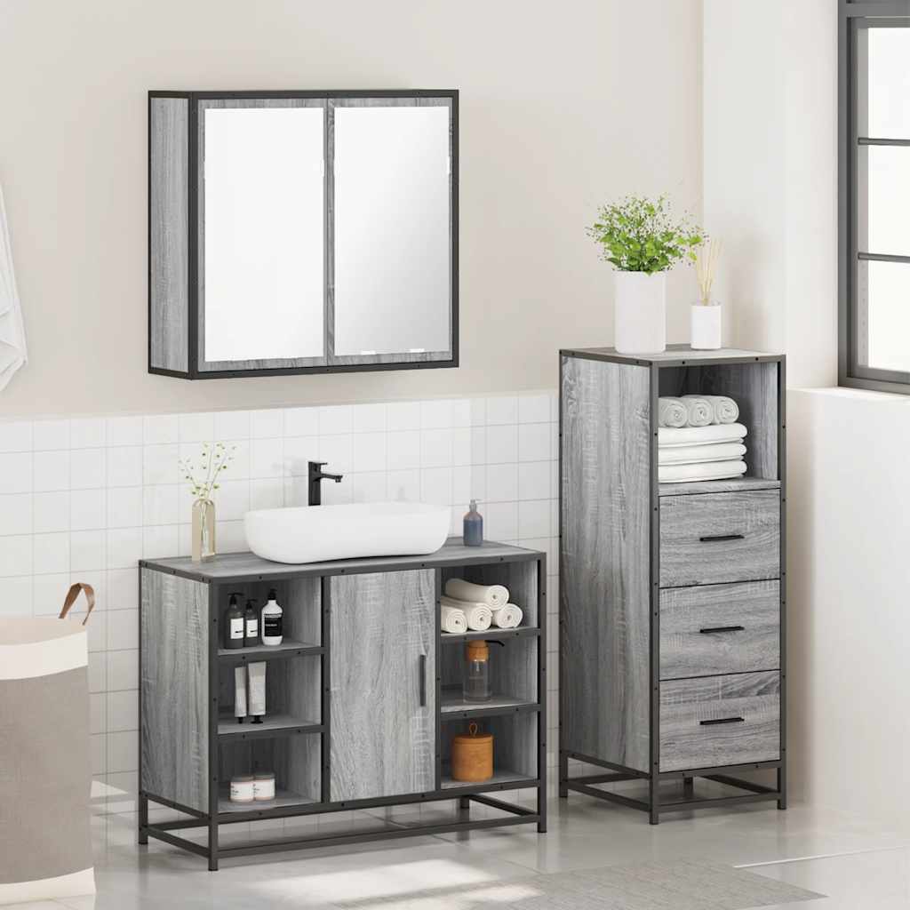 3 Pcs conjunto móveis casa de banho madeira proc. cinza sonoma