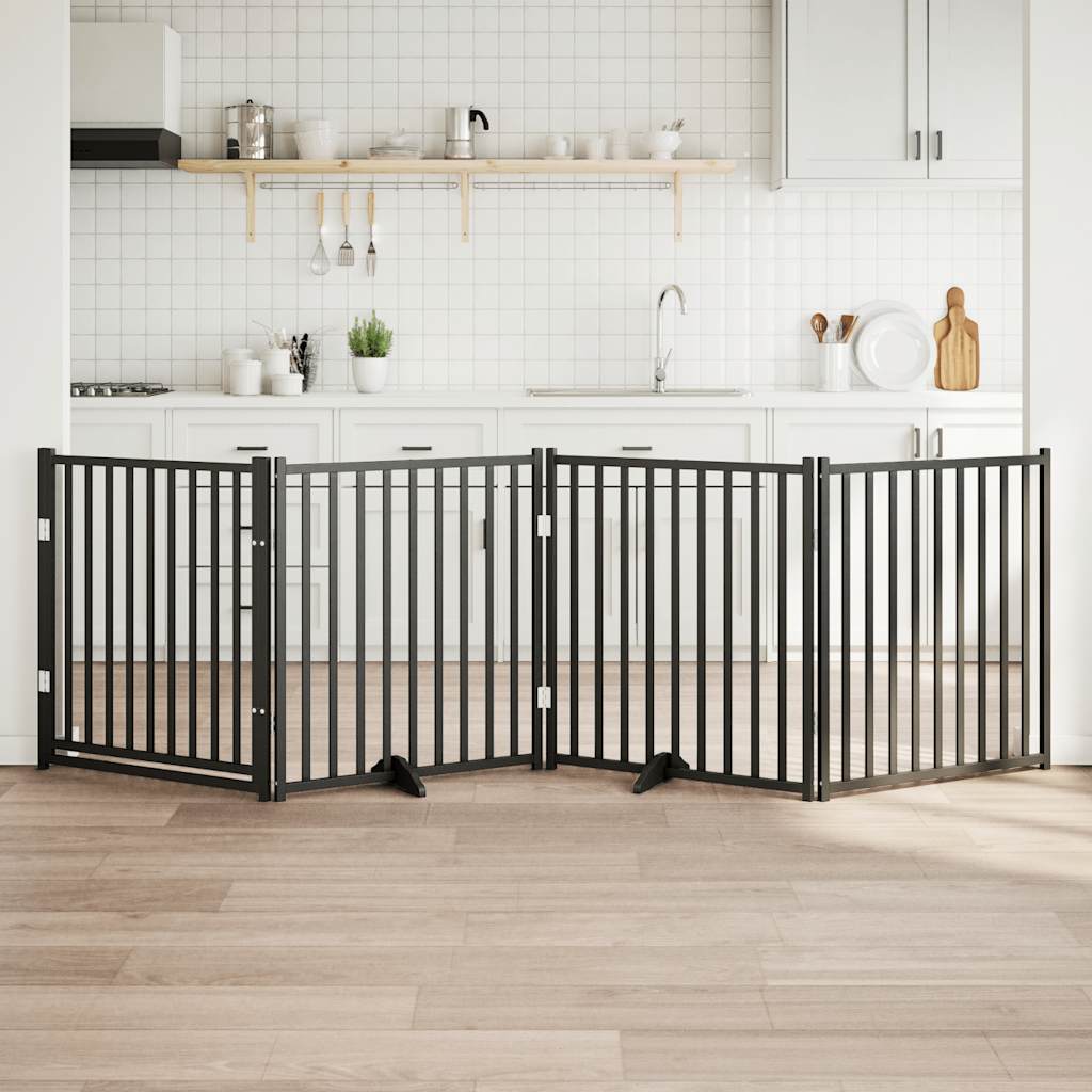 Portão p/ cães com porta dobrável 4 painéis 320 cm abeto preto