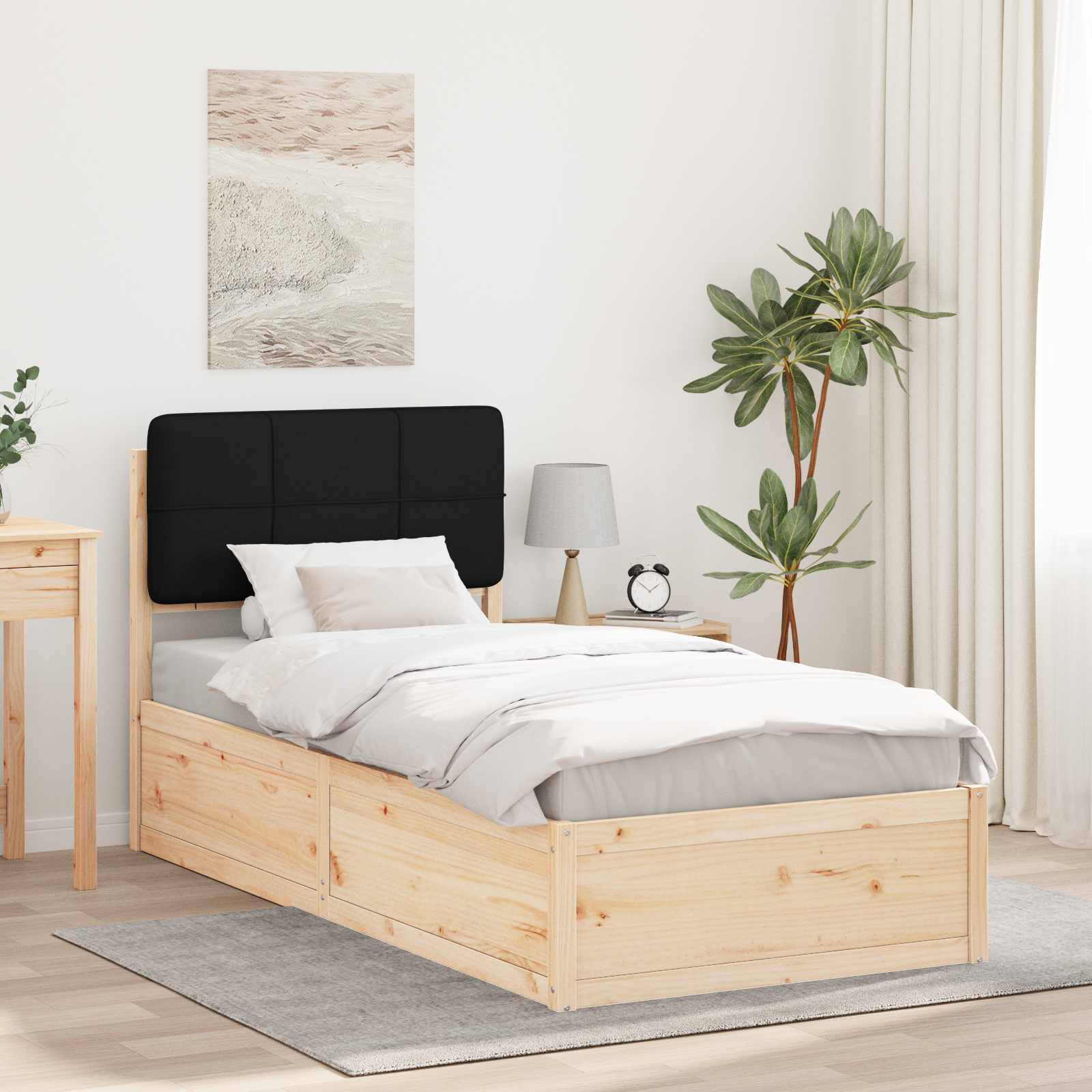 Estrutura de cama com cabeceira estofada preto 75 x 190 cm