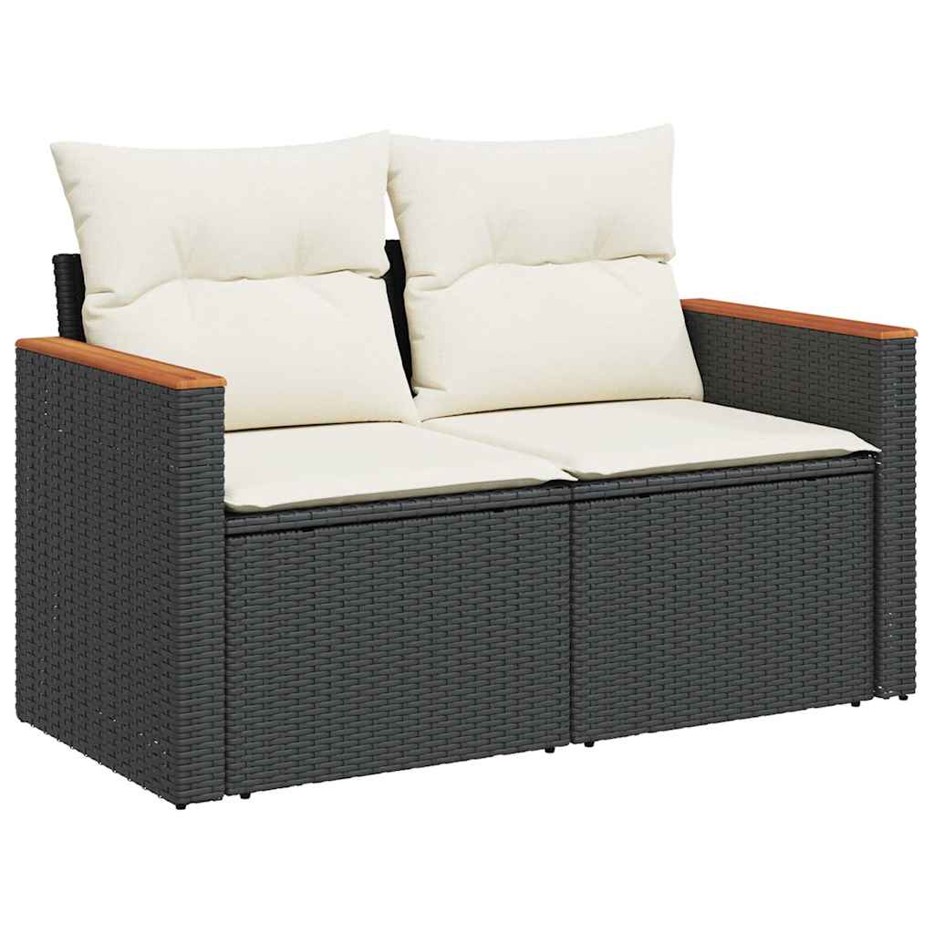 10 Pcs conjunto sofás jardim c/ almofadões vime PE/acácia preto