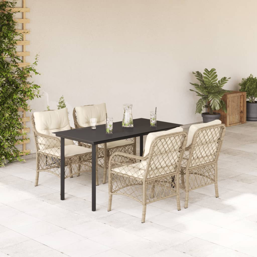 5 Pcs conjunto de jantar p/ jardim com almofadões vime PE bege