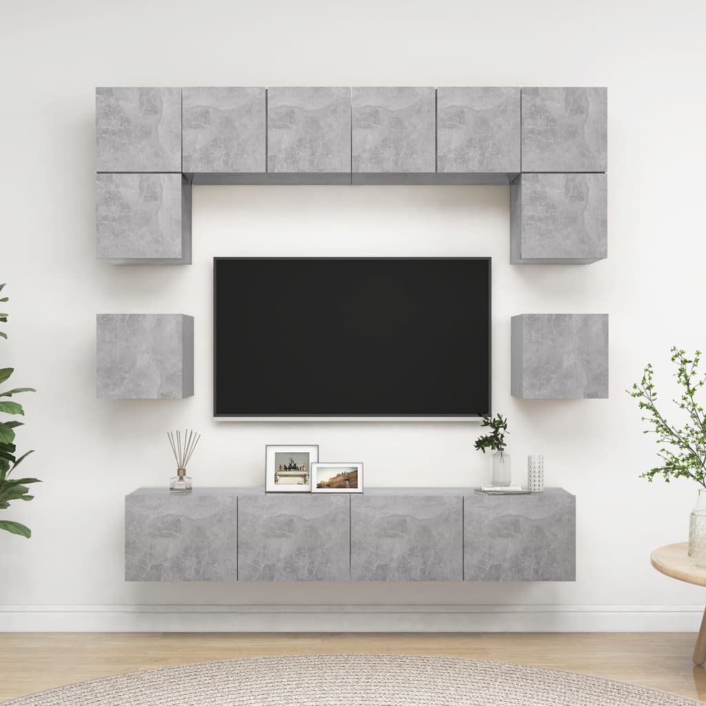 8 Pcs conjunto de móveis TV derivados madeira cinzento cimento