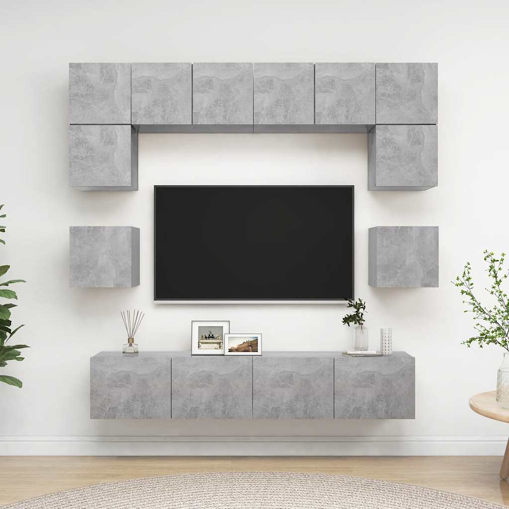 8 Pcs conjunto de móveis TV derivados madeira cinzento cimento