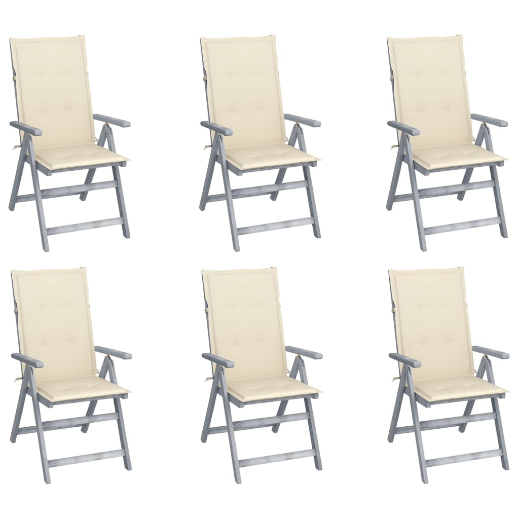 Cadeiras jardim reclináveis c/ almofadões 6 pcs acácia maciça