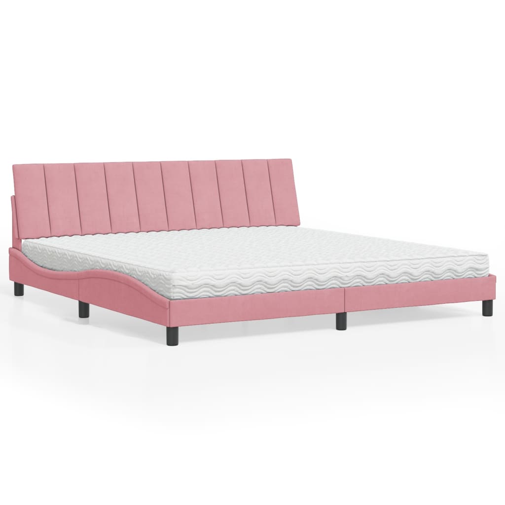 Cama com colchão hanko 200x200 cm veludo rosa