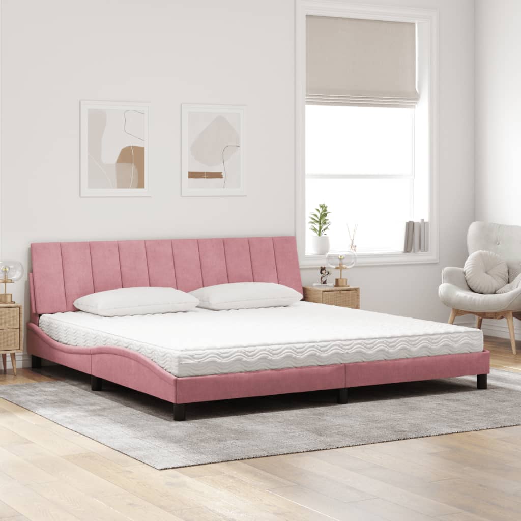 Cama com colchão hanko 200x200 cm veludo rosa