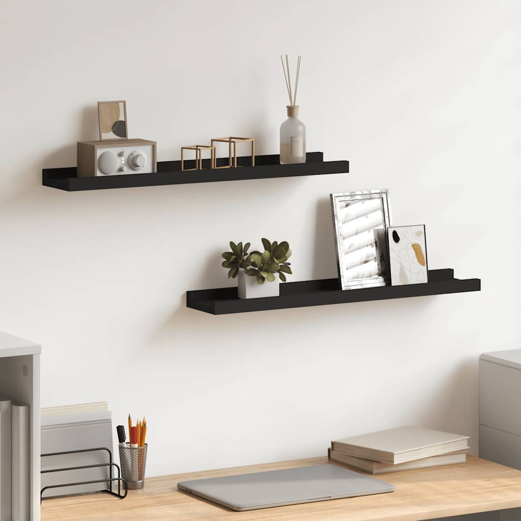 Unidade de prateleiras com rebordo 2 pcs 60x9x3 cm MDF preto