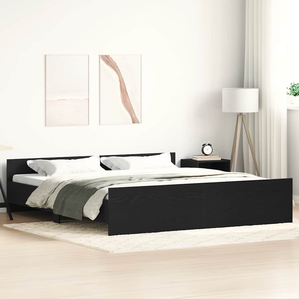Estrutura de cama sem colchão, carvalho preto, 200x200 cm, madeira engenheirada