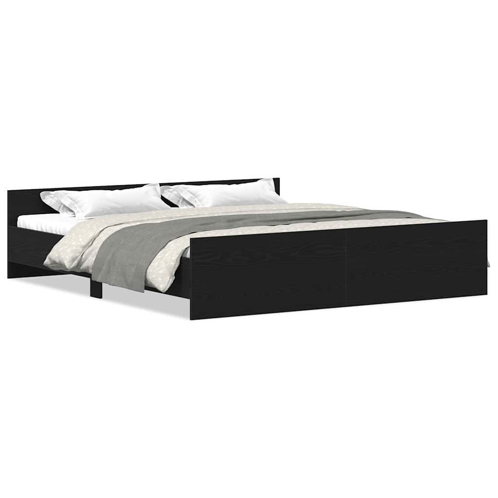 Estrutura de cama sem colchão, carvalho preto, 200x200 cm, madeira engenheirada