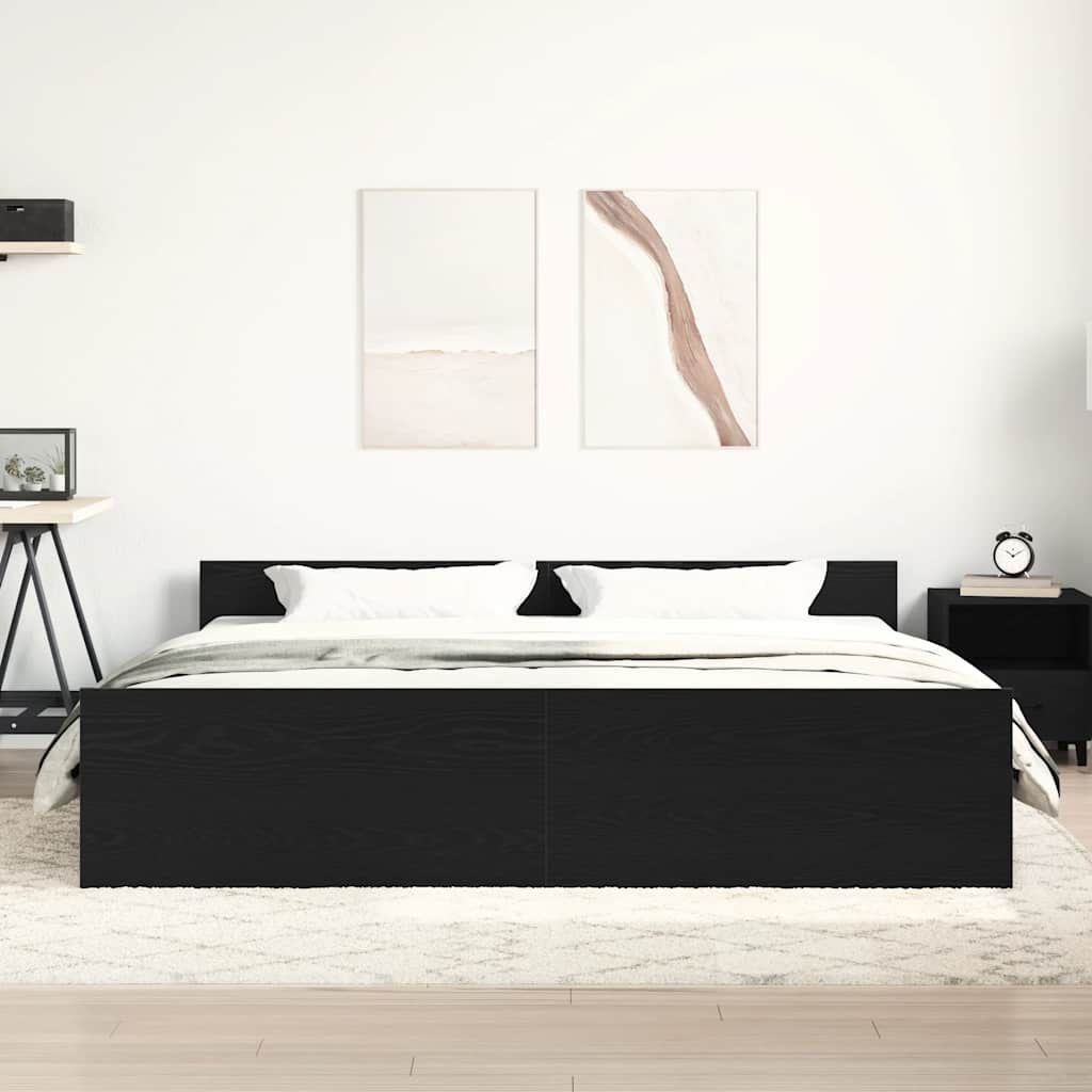 Estrutura de cama sem colchão, carvalho preto, 200x200 cm, madeira engenheirada
