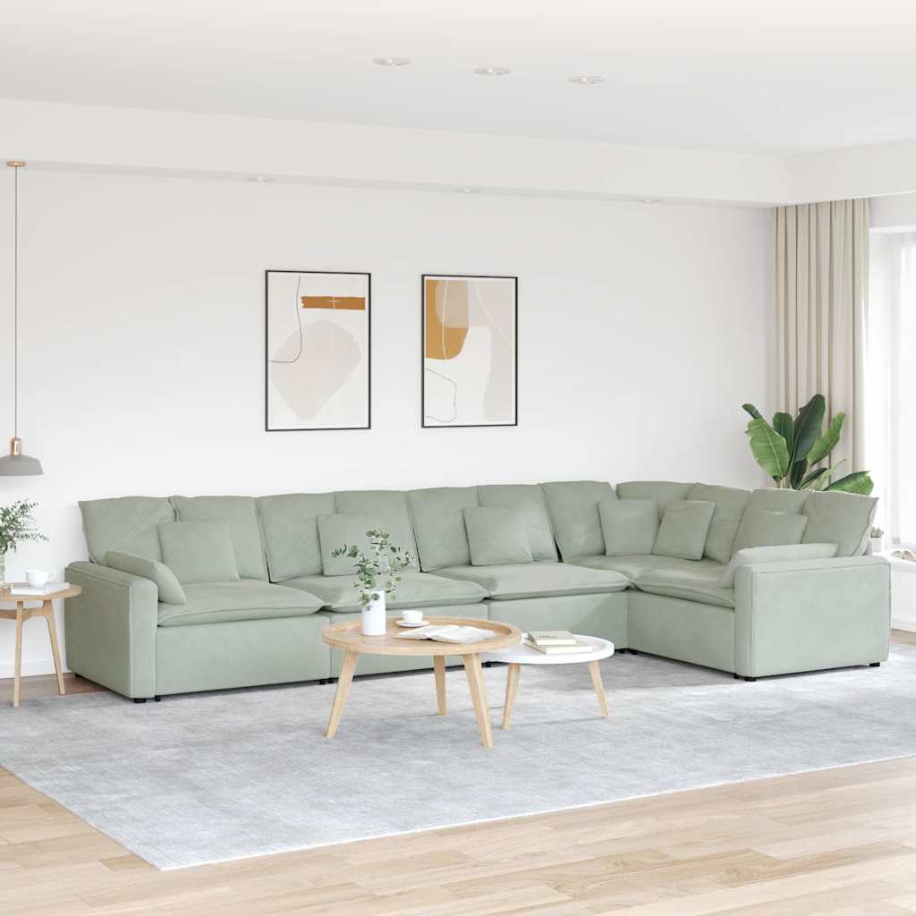 Sofá modular com almofadas veludo cinzento-claro
