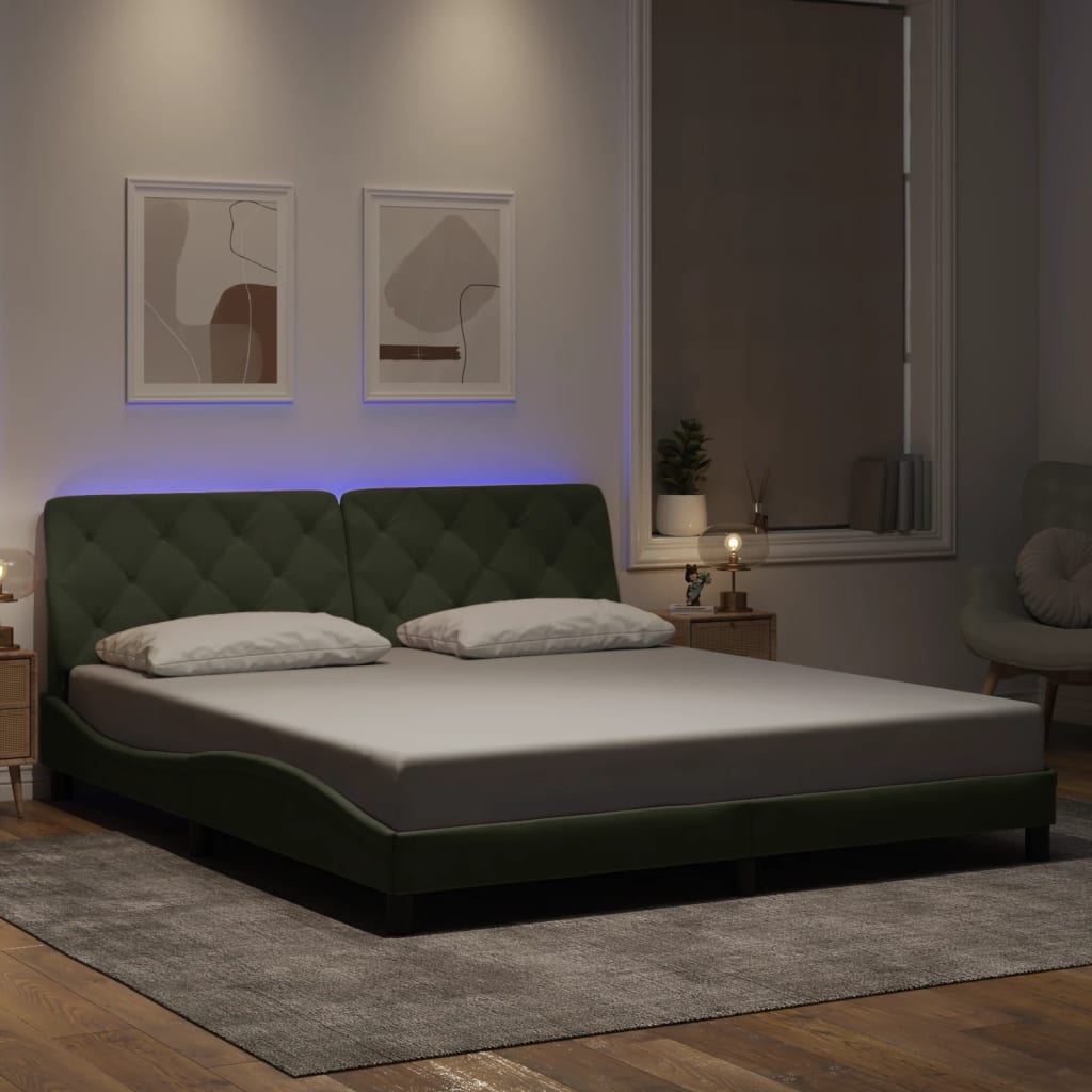 Estrutura de cama com LED sem colchão 180x200 cm veludo cinzento-claro