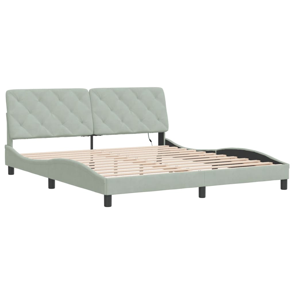 Estrutura de cama com LED sem colchão 180x200 cm veludo cinzento-claro
