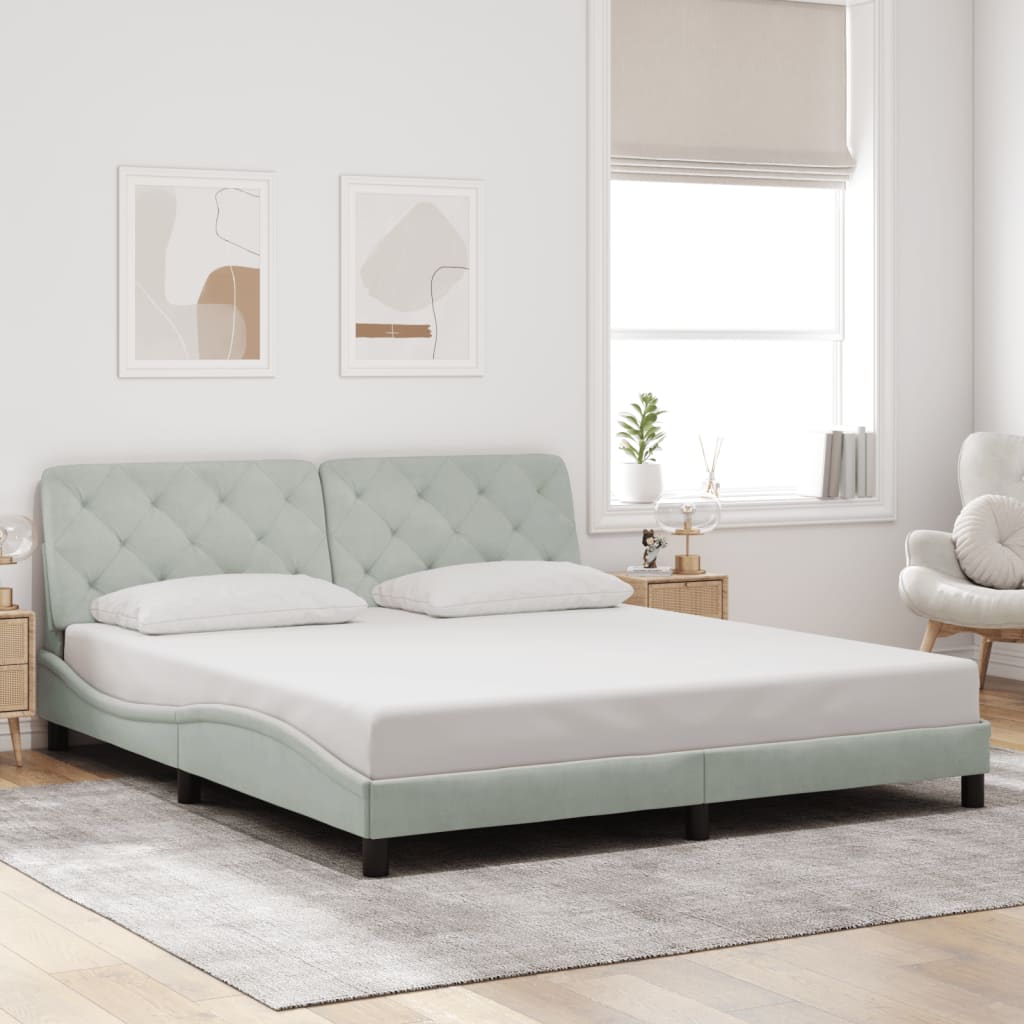 Estrutura de cama com LED sem colchão 180x200 cm veludo cinzento-claro