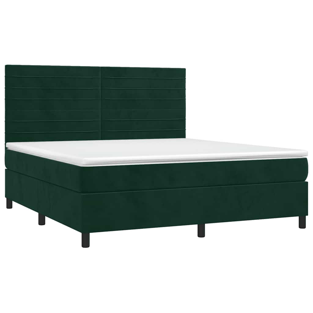 Cama com molas/colchão 160x200 cm veludo verde-escuro