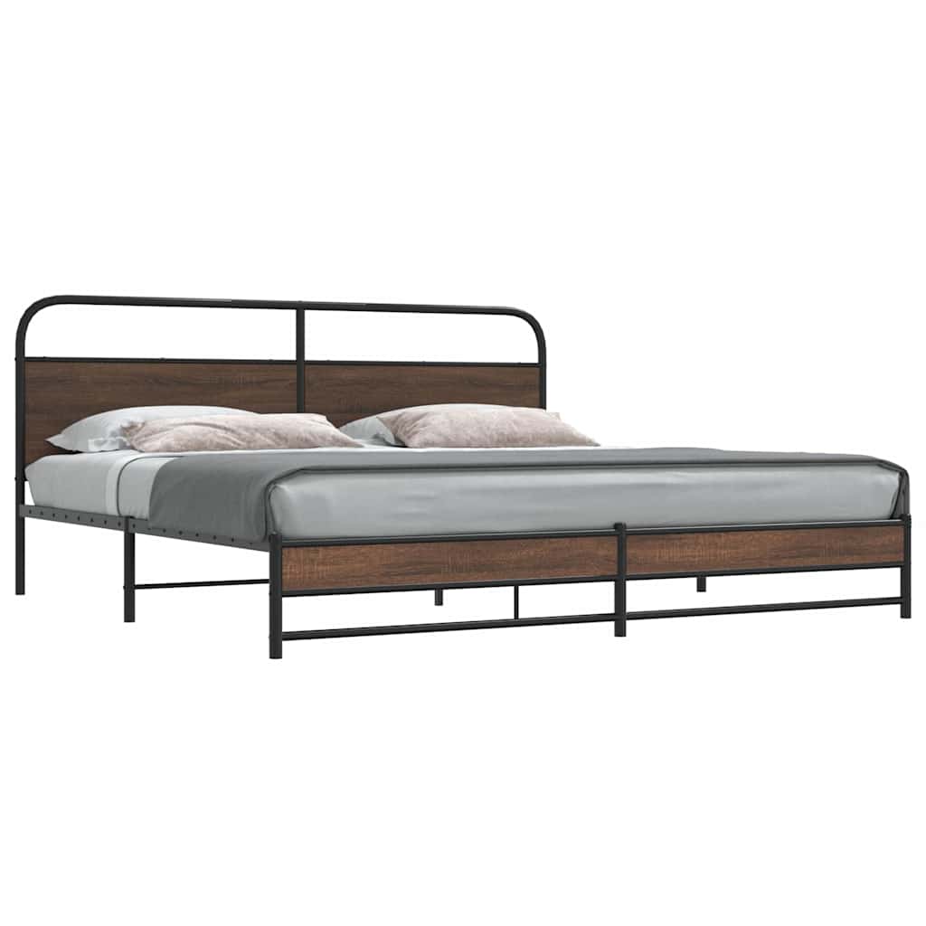 Estrutura cama sem colchão 183x213 cm metal carvalho castanho
