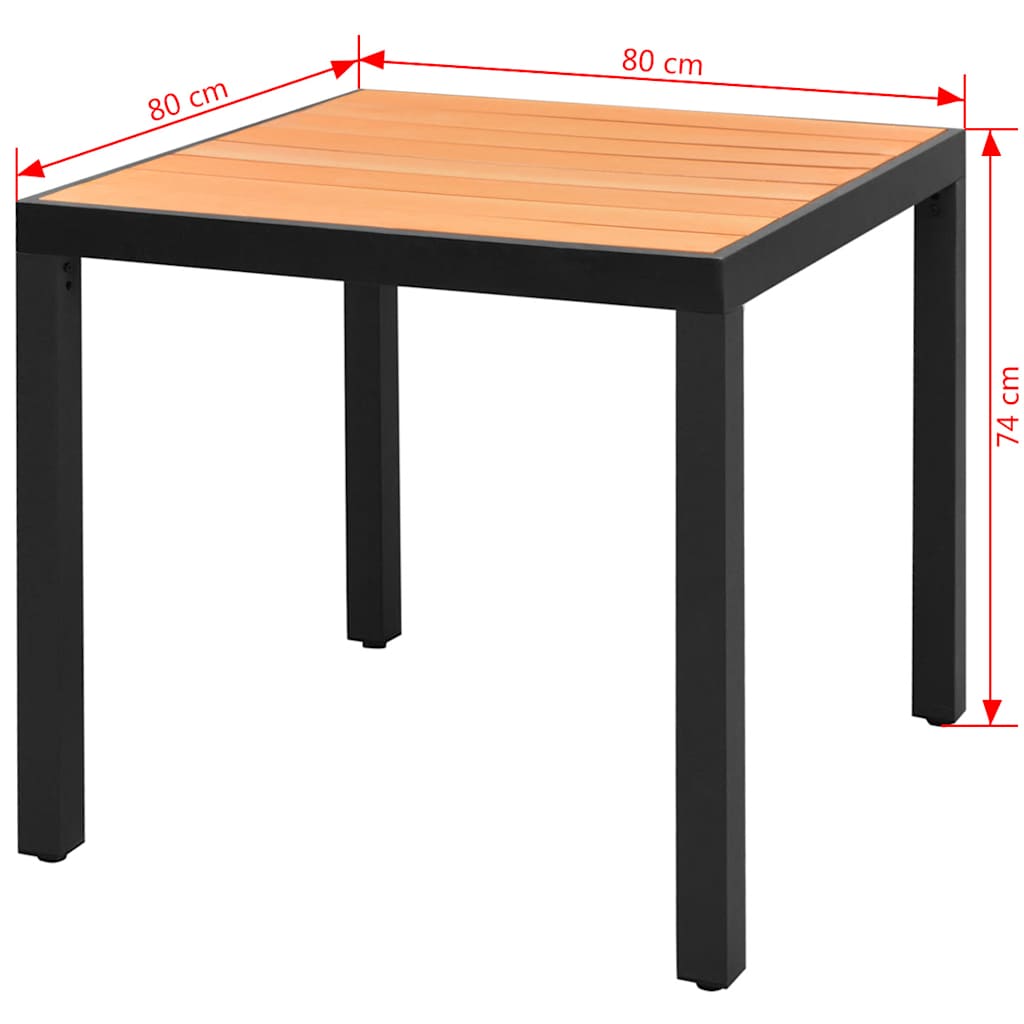 Mesa de jardim em alumínio e wpc 80x80x74 cm castanho