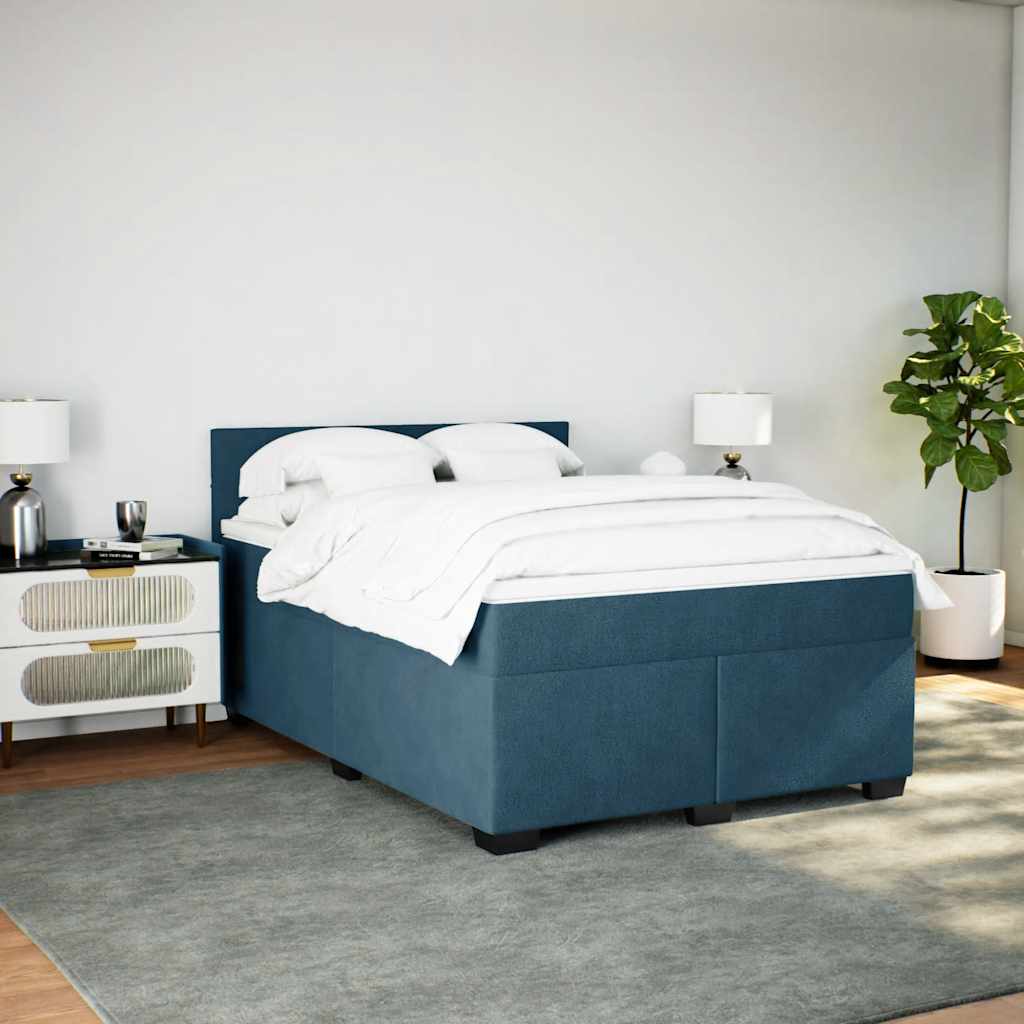 Cama boxspring com colchão 140x190 cm veludo azul