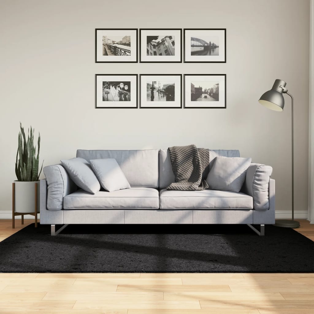 Tapete de pelo curto oviedo 140x200 cm preto