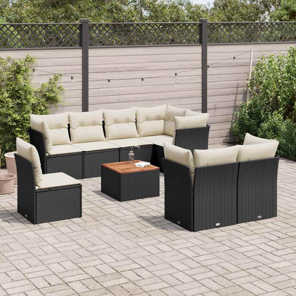 9 Pcs conjunto de sofás p/ jardim c/ almofadões vime PE preto