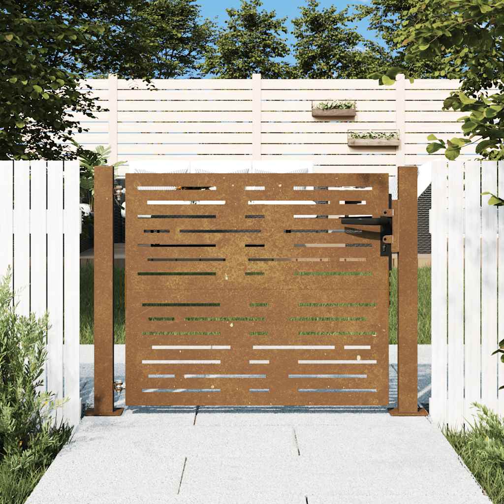 Portão de jardim 100x75 cm em aço corten com design quadrado