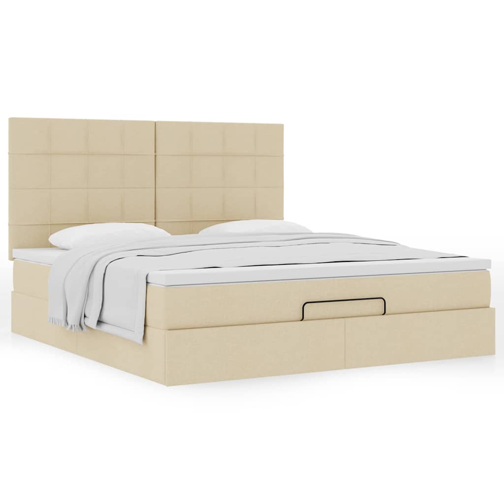 Estrutura de cama otomana com creme de colchão 180x200cm tecido