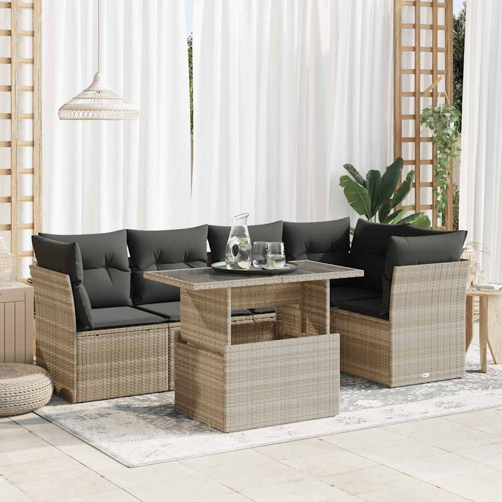 6 Pcs conj. sofás jardim com almofadões vime PE cinzento-claro