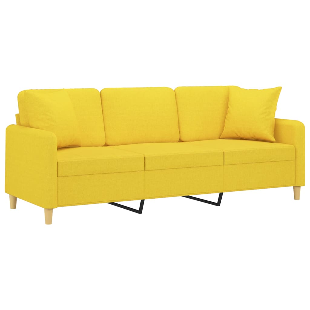 Sofá 3 lugares + almofadas decoração 180cm tecido amarelo-claro