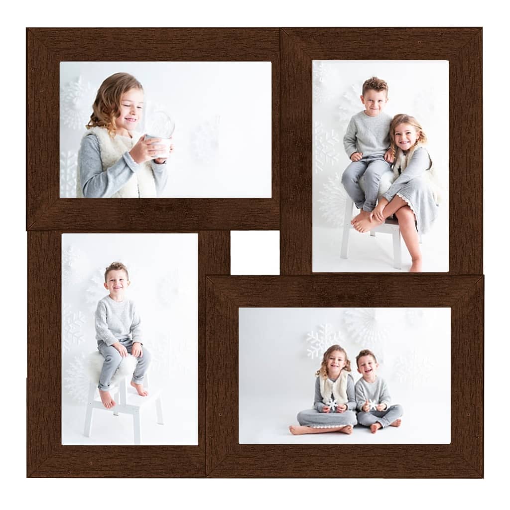 Moldura para 4x(13x18 cm) fotografias MDF castanho-escuro