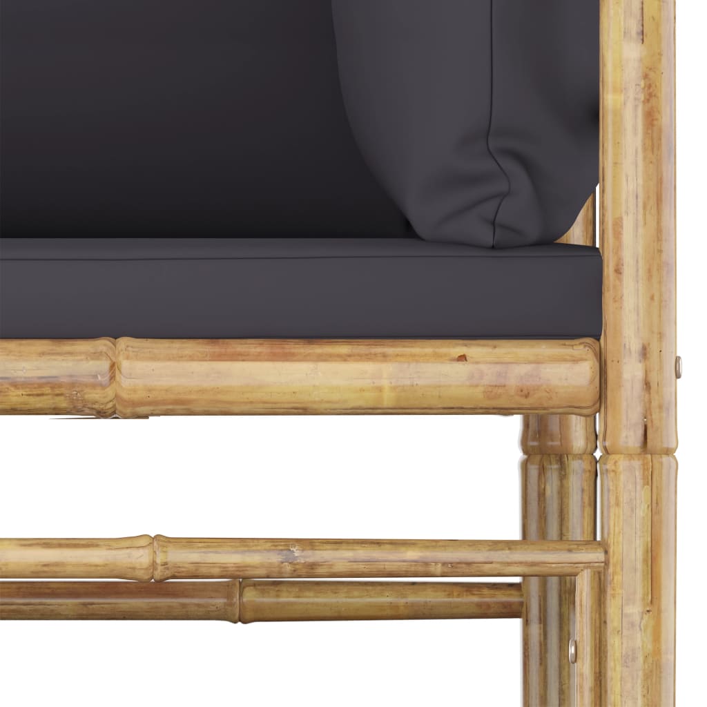 5 Pcs conj. lounge jardim em bambu c/ almofadões cinza-escuro