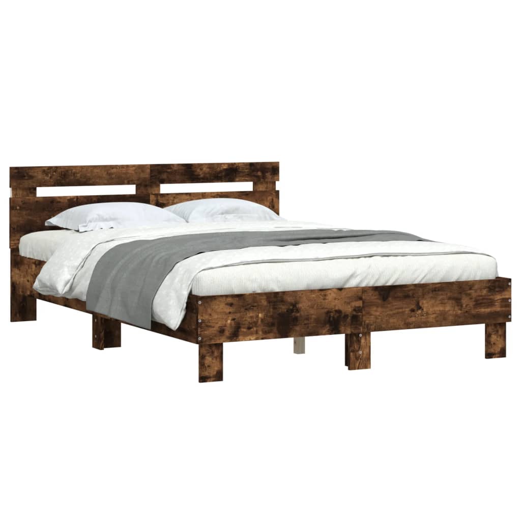 Estrutura cama c/ cabeceira/luzes LED 135x190cm carvalho fumado