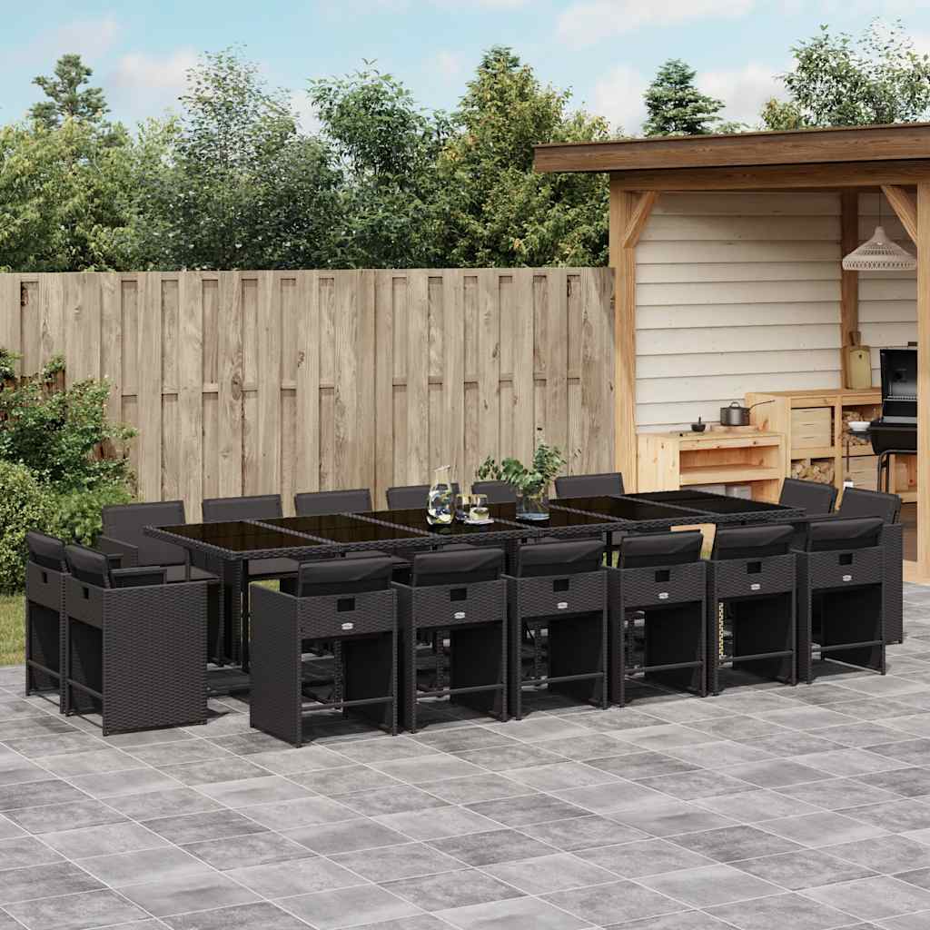 17 Pcs conjunto de jantar p/ jardim c/ almofadões vime PE preto