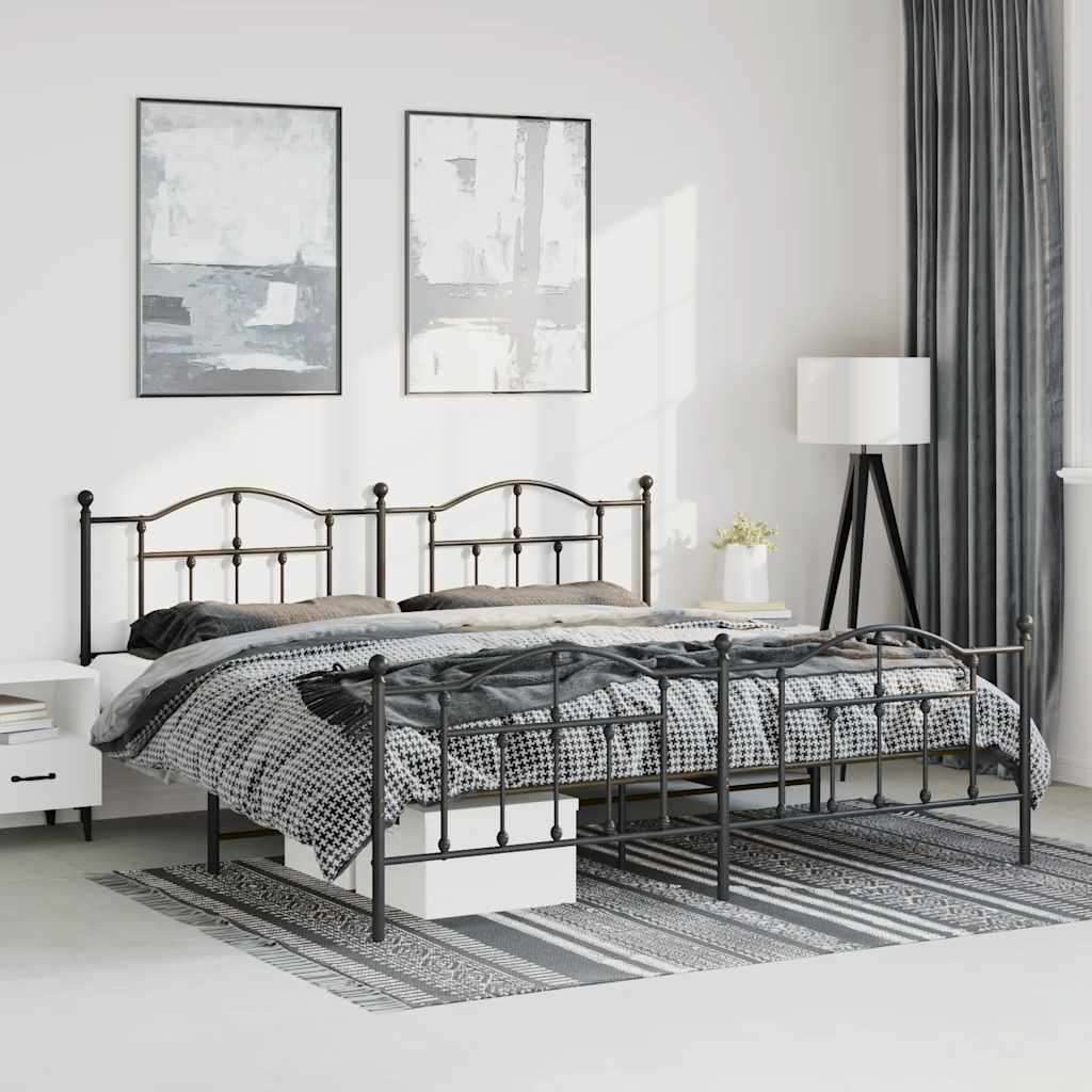 Estrutura de cama com cabeceira e pés 193x203 cm metal preto