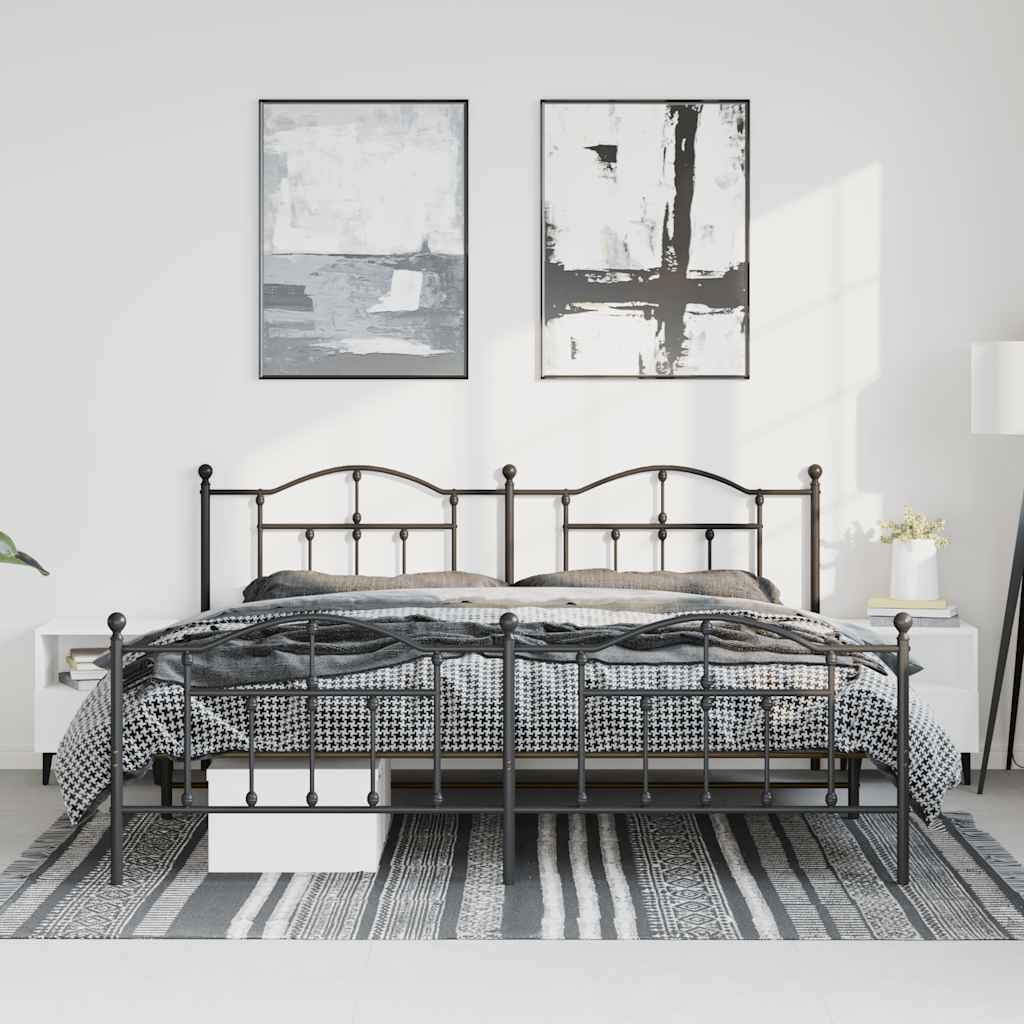Estrutura de cama com cabeceira e pés 193x203 cm metal preto