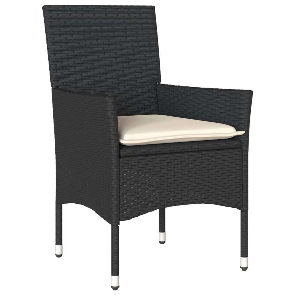 9 Pcs conjunto jantar jardim c/ almofadões vime PE/vidro preto
