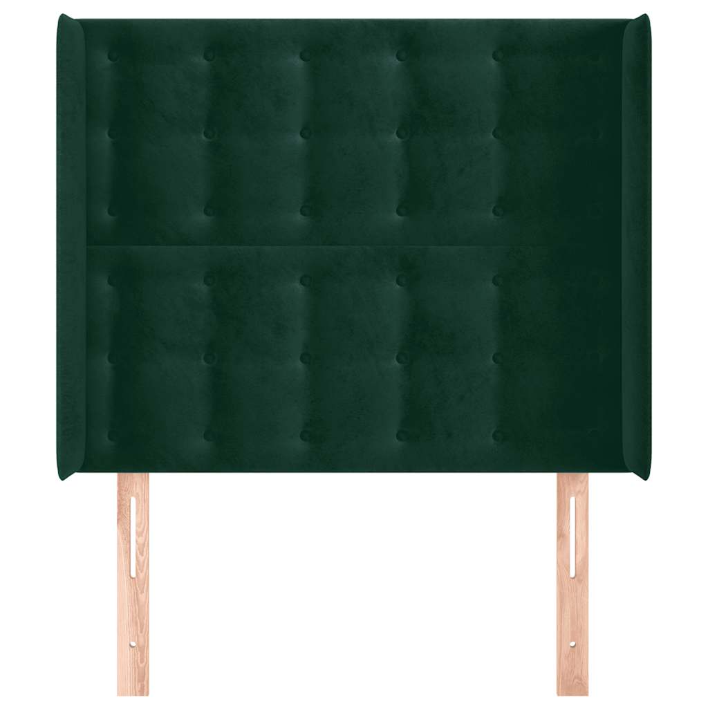 Cabeceira cama c/ abas veludo 93x16x118/128 cm verde-escuro