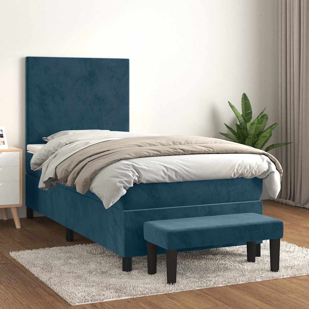 Cama com molas/colchão 90x200 cm veludo azul-escuro