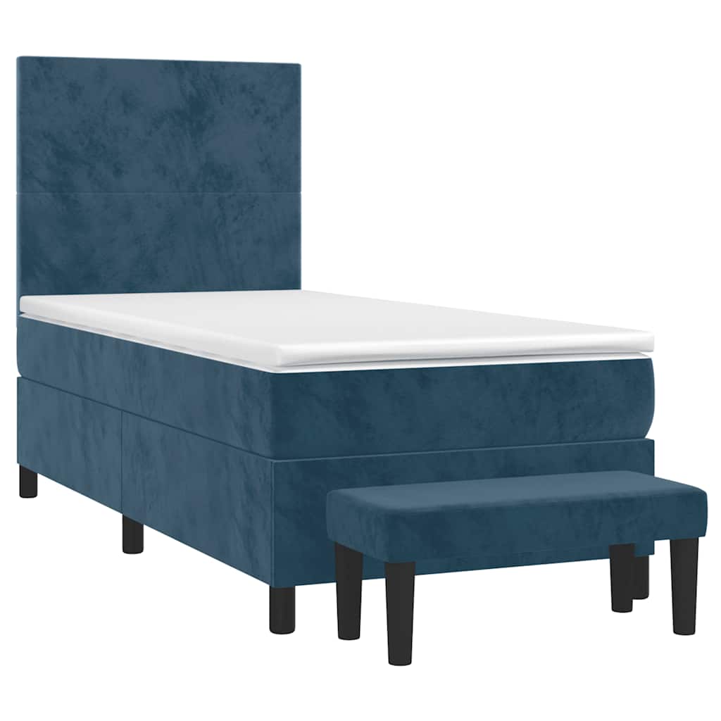 Cama com molas/colchão 90x200 cm veludo azul-escuro