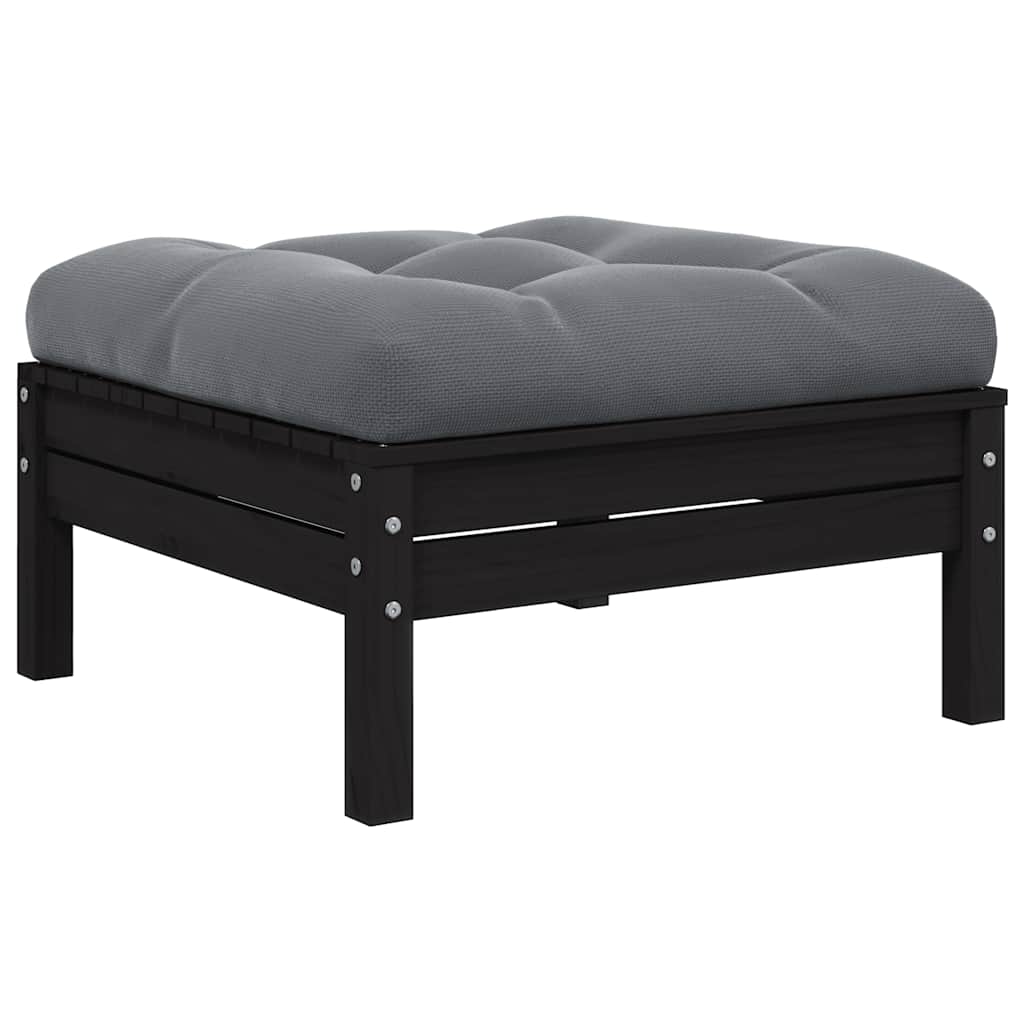 Apoio pés p/ jardim com almofadão antracite pinho maciço preto