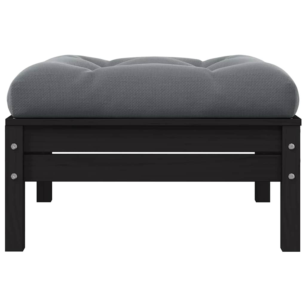Apoio pés p/ jardim com almofadão antracite pinho maciço preto
