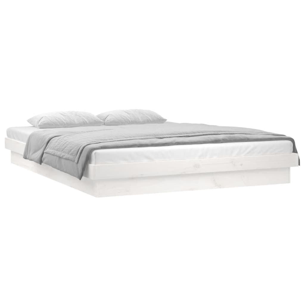 Estrutura de cama c/ LED casal 135x190 cm madeira maciça branco