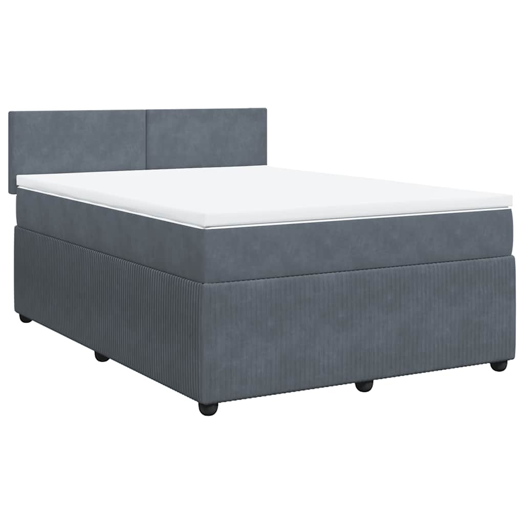 Cama com molas/colchão 140x190 cm veludo cinzento-escuro