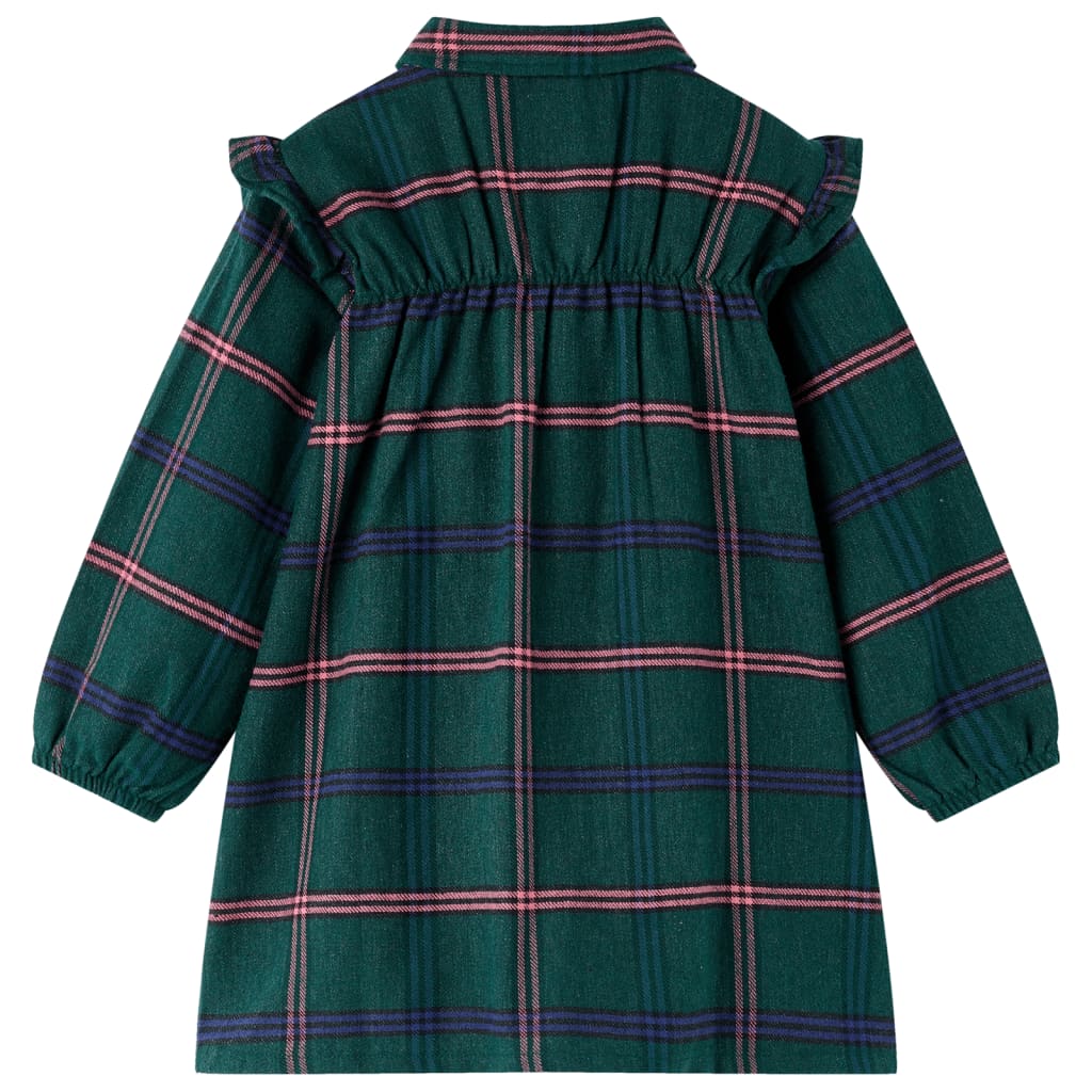 Vestido de criança com manga comprida e folhos verde-escuro 116