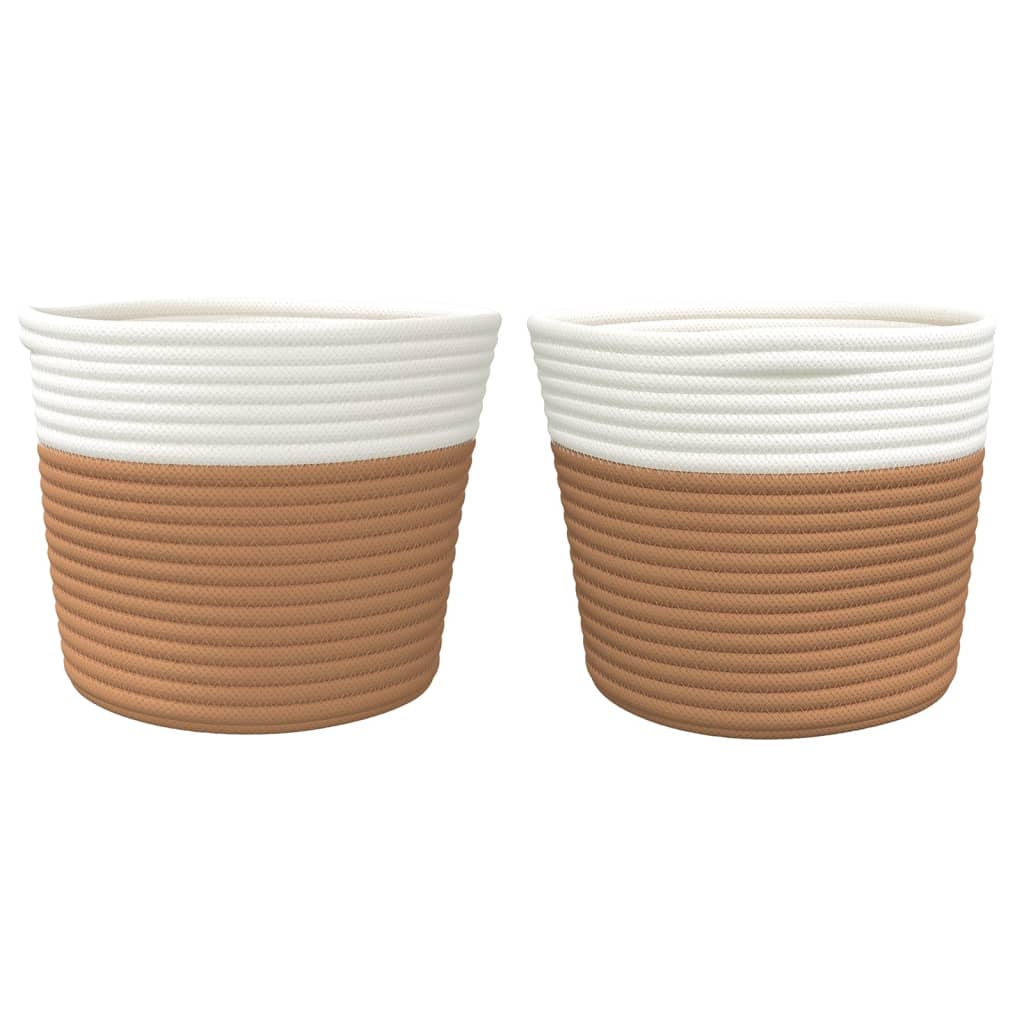 Cestos de arrumação 2 pcs ø24x18 cm algodão castanho e branco
