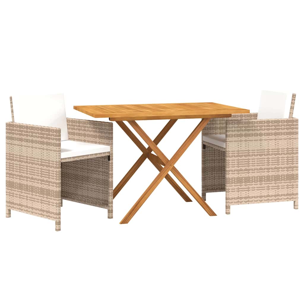 3 Pcs conjunto de jantar para jardim com almofadões bege