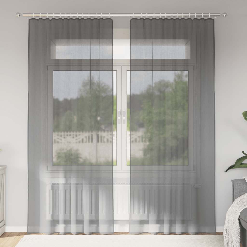 Cortinas de voile com bolsos para varão 2 pcs cinzento-escuro