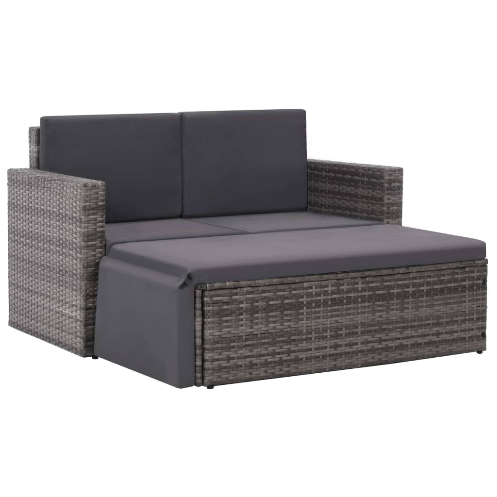 2 Pcs conjunto lounge de jardim c/ almofadões vime PE cinzento