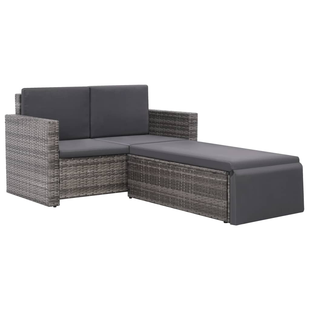 2 Pcs conjunto lounge de jardim c/ almofadões vime PE cinzento