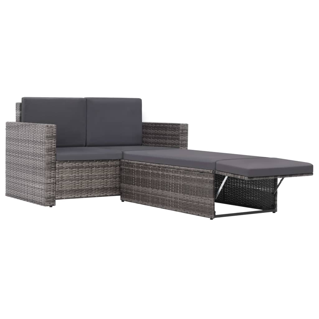 2 Pcs conjunto lounge de jardim c/ almofadões vime PE cinzento